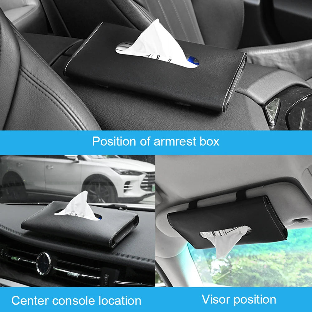 Leather Sun Visor Hanging Tissue Box Holder 23*13*2.5cm Car Tissue Box, Auto Interior Storage Decoration Accessories